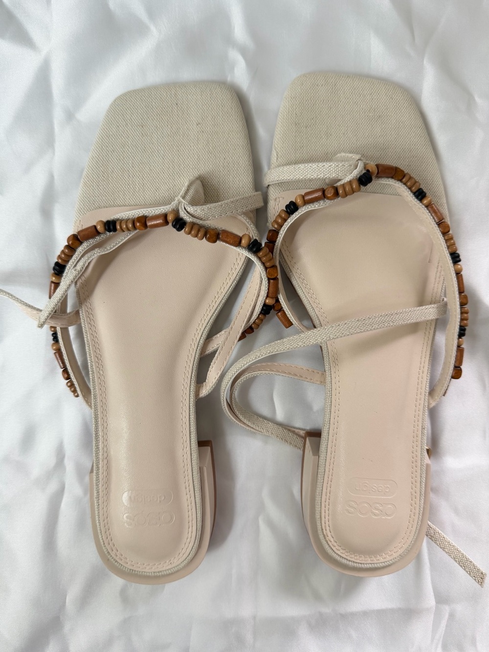 ASOS Beige Strappy Sandals with Wooden Bead Detail